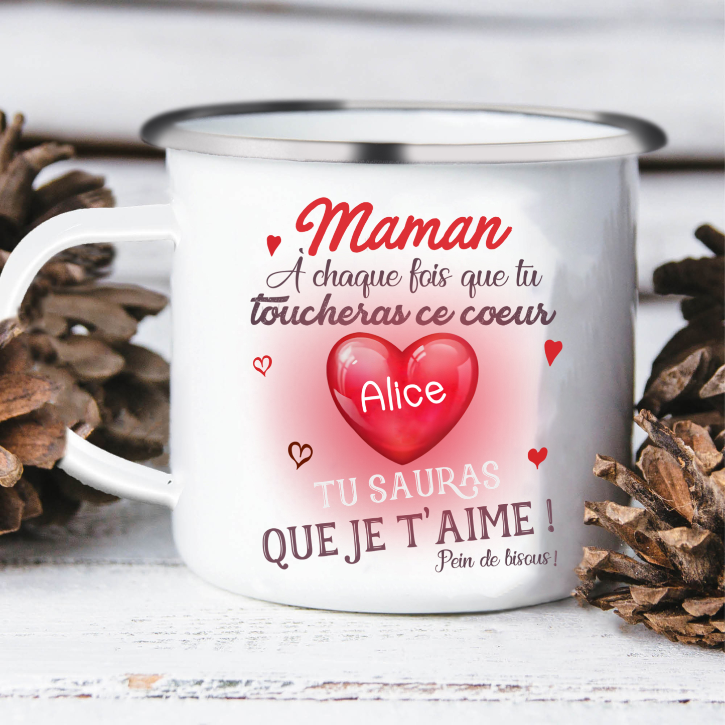À ma Maman - Tasse émaillée Cœur 1 Prénom Personnalisé