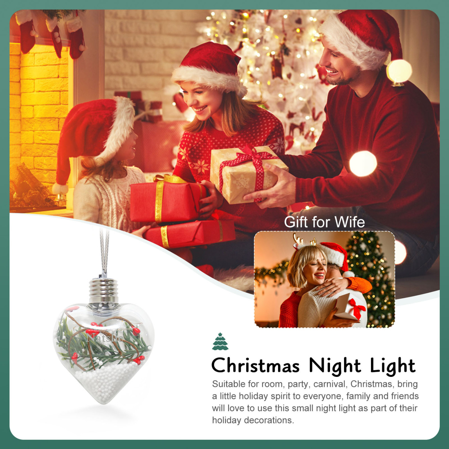 Ornements de Boule transparente Cœur de Noël avec lumières LED texte Personnalisé boule de noël | Jessemade
