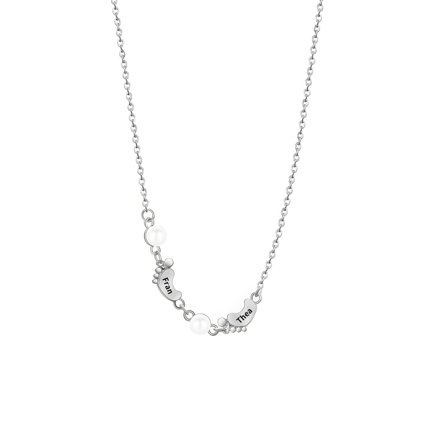 Collier Pieds Bébé et Perles 2 Prénoms Personnalisés Collier Femmes