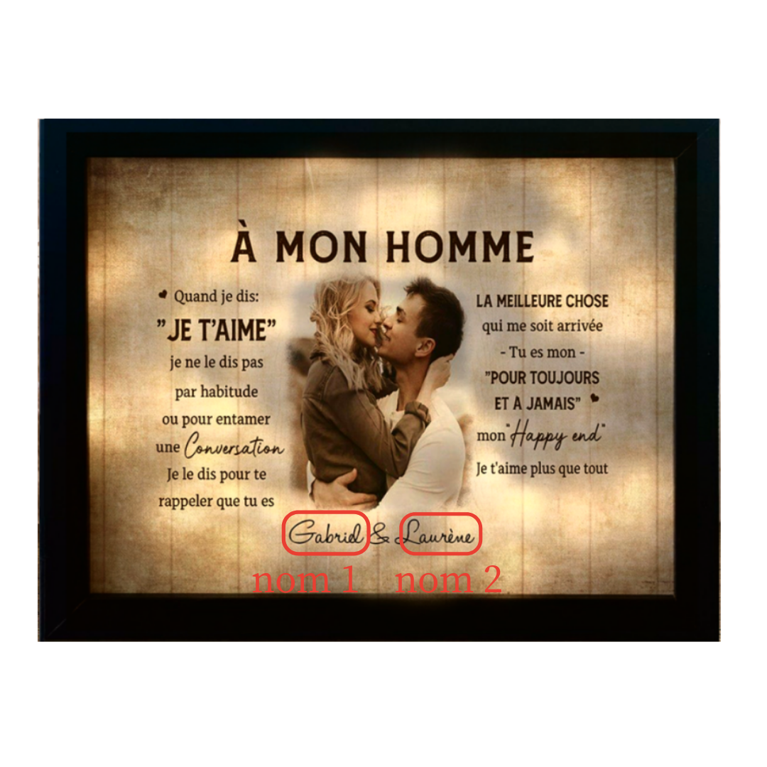 Cadre en bois LED de Saint-Valentin 2 Prénoms personnalisé avec photo  | Jessemade