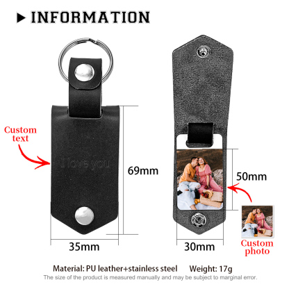 Porte-Clés Cuir Texte et Photo Personnalisées pour Couple