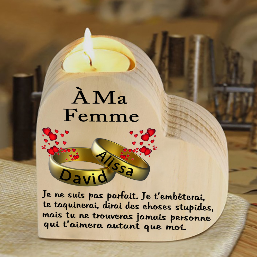 À Ma Femme-Bougeoir en Bois Couple 2 Prénoms Personnalisés sans bougie