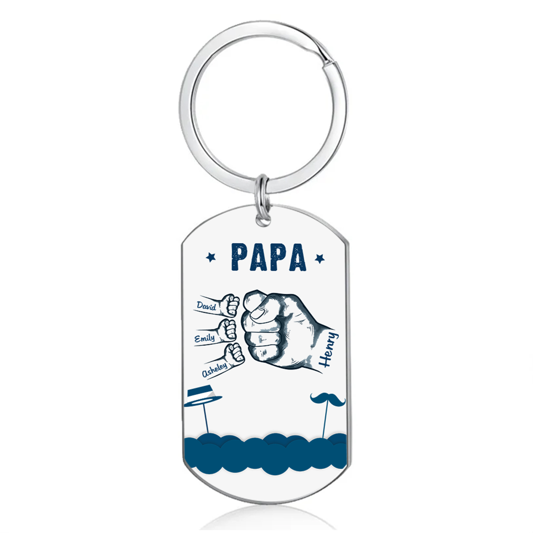 À Papa/Papi - Porte-Clés Poings 4 Prénoms Personnalisés