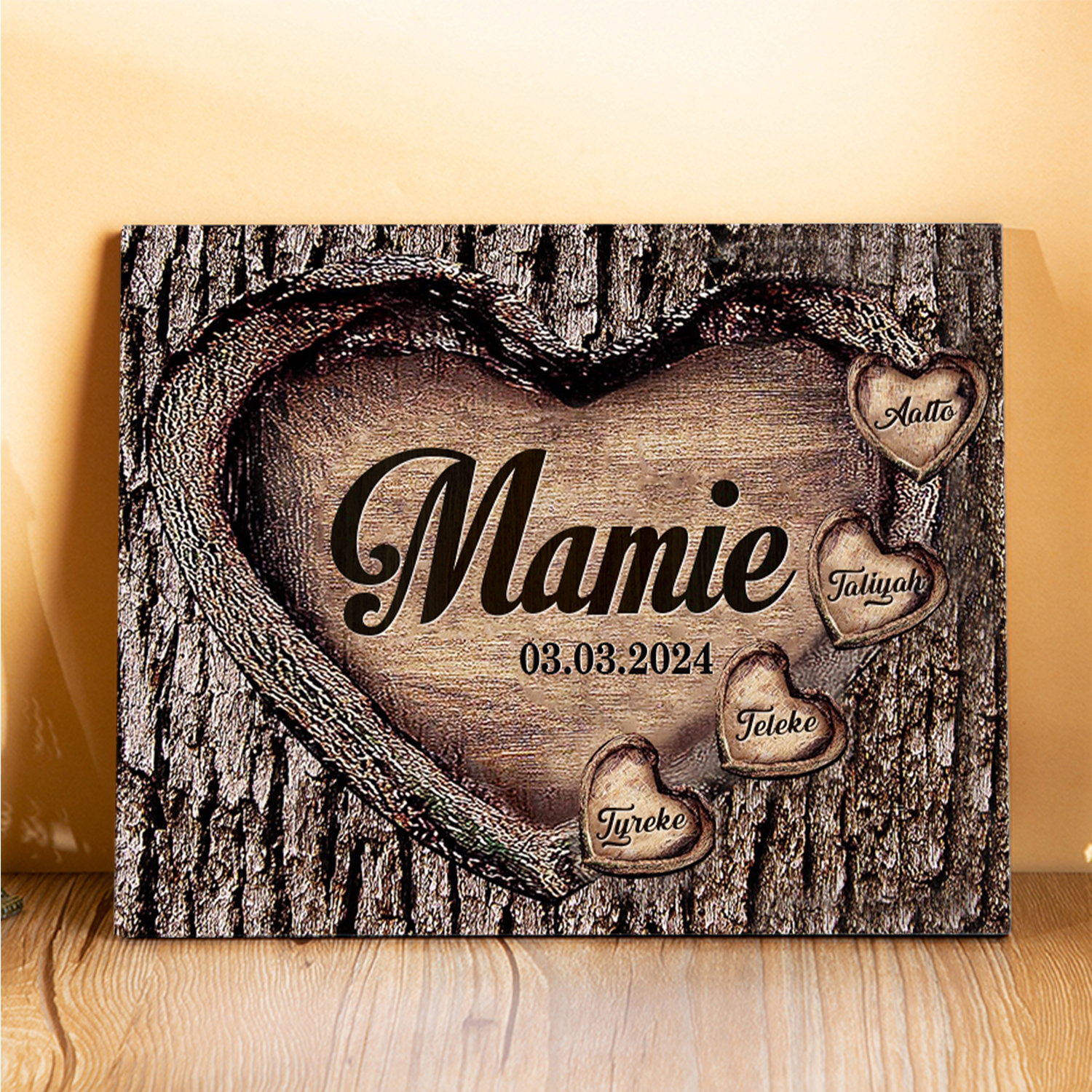 À Papi/Mamie - Cadre en Bois 4 Prénoms Personnalisés avec Texte et Date Cadeau pour Famille