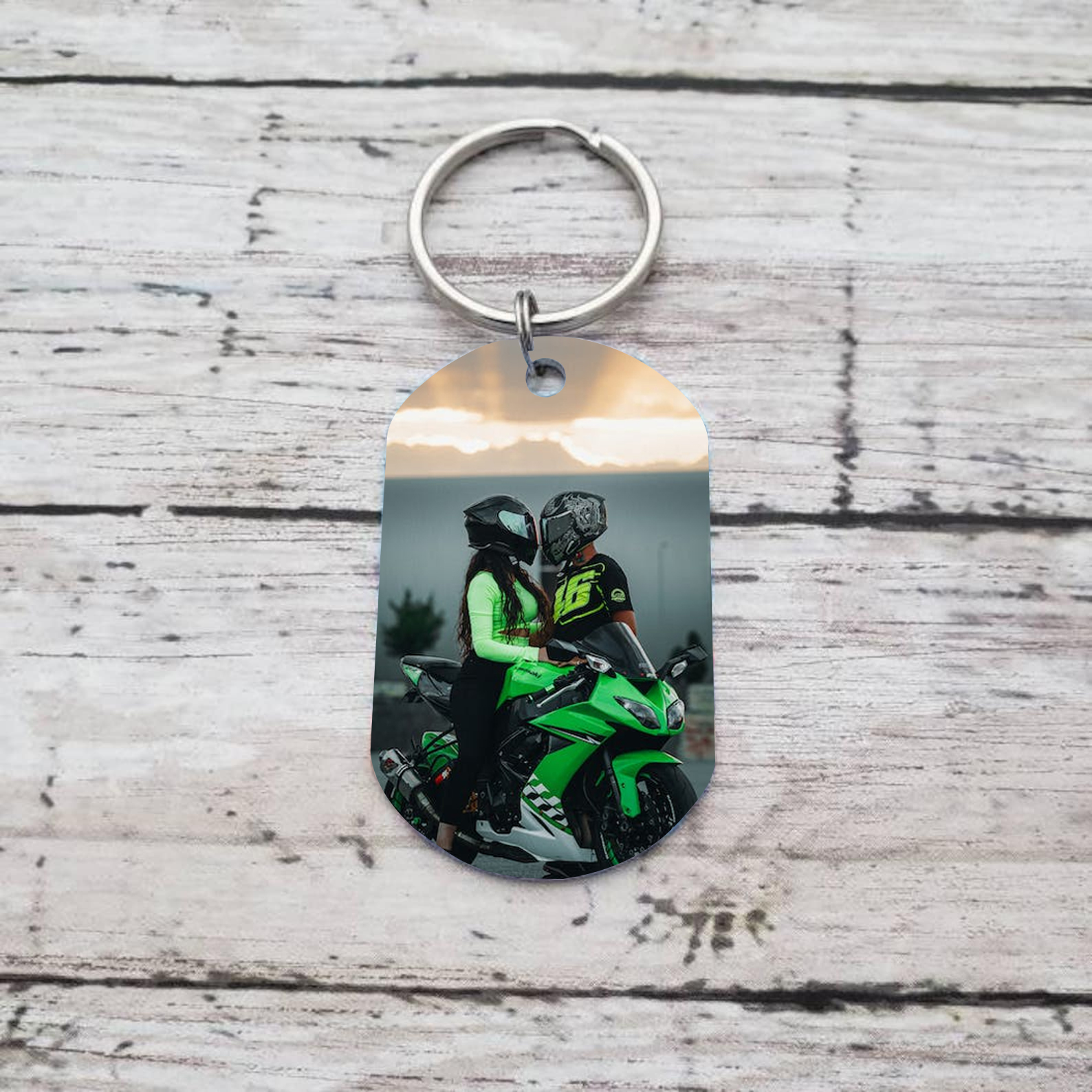 Porte-Clés 2 Prénoms et 1 Photo Personnalisés pour Couple