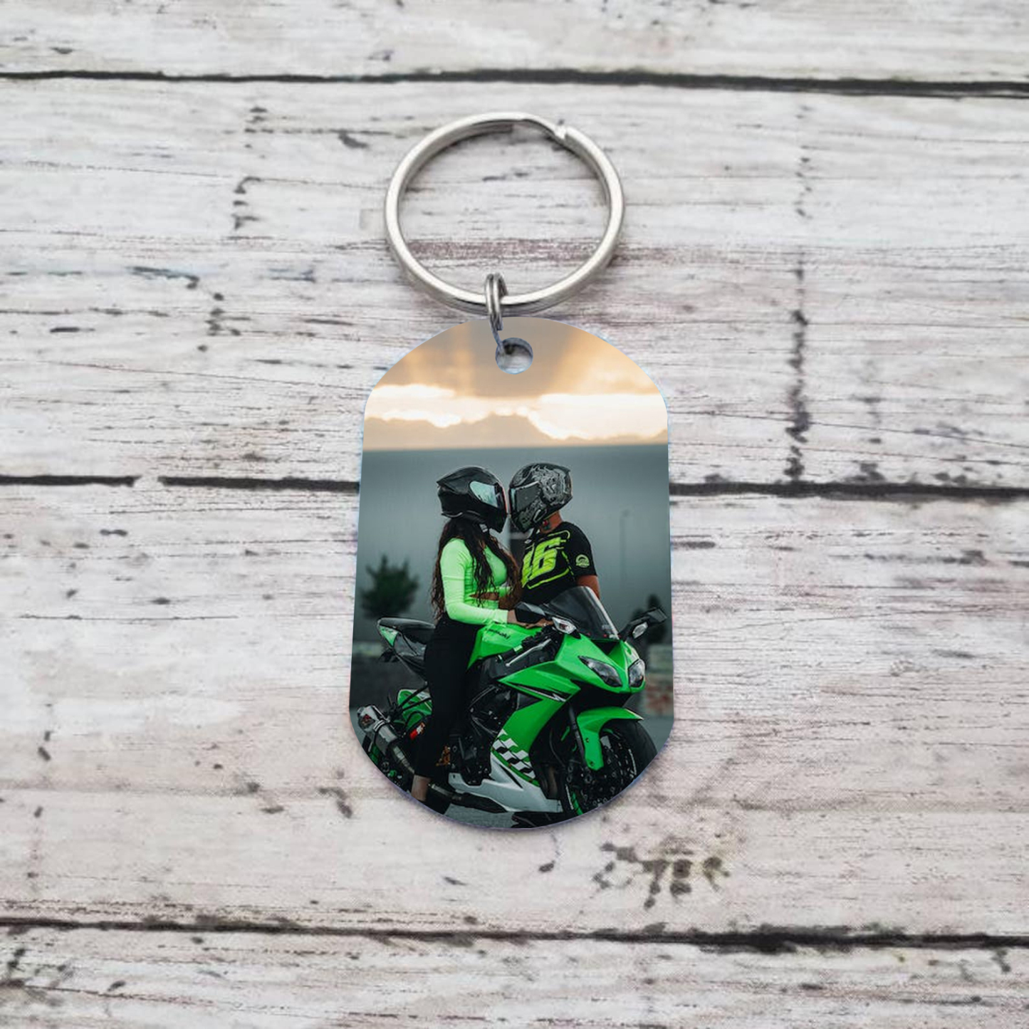 Porte-Clés 2 Prénoms et 1 Photo Personnalisés pour Couple