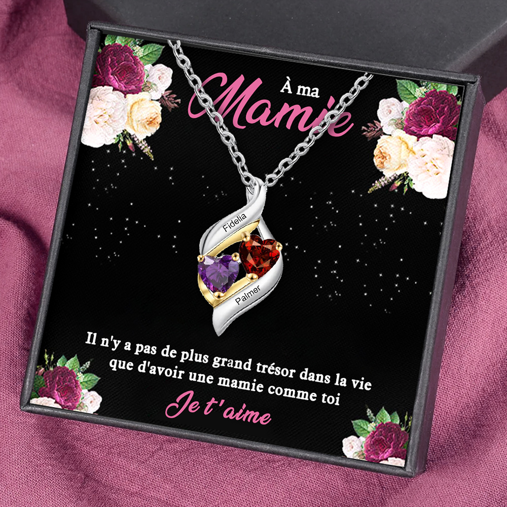 À Ma Mamie-Collier Personnalisé 2 pierres naissance ARGENT 925