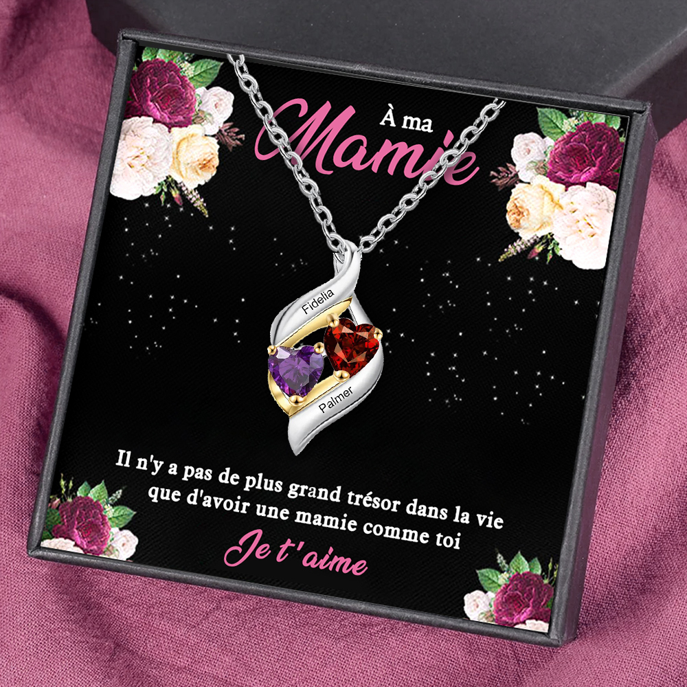 À Ma Mamie-Collier Personnalisé 2 pierres naissance ARGENT 925