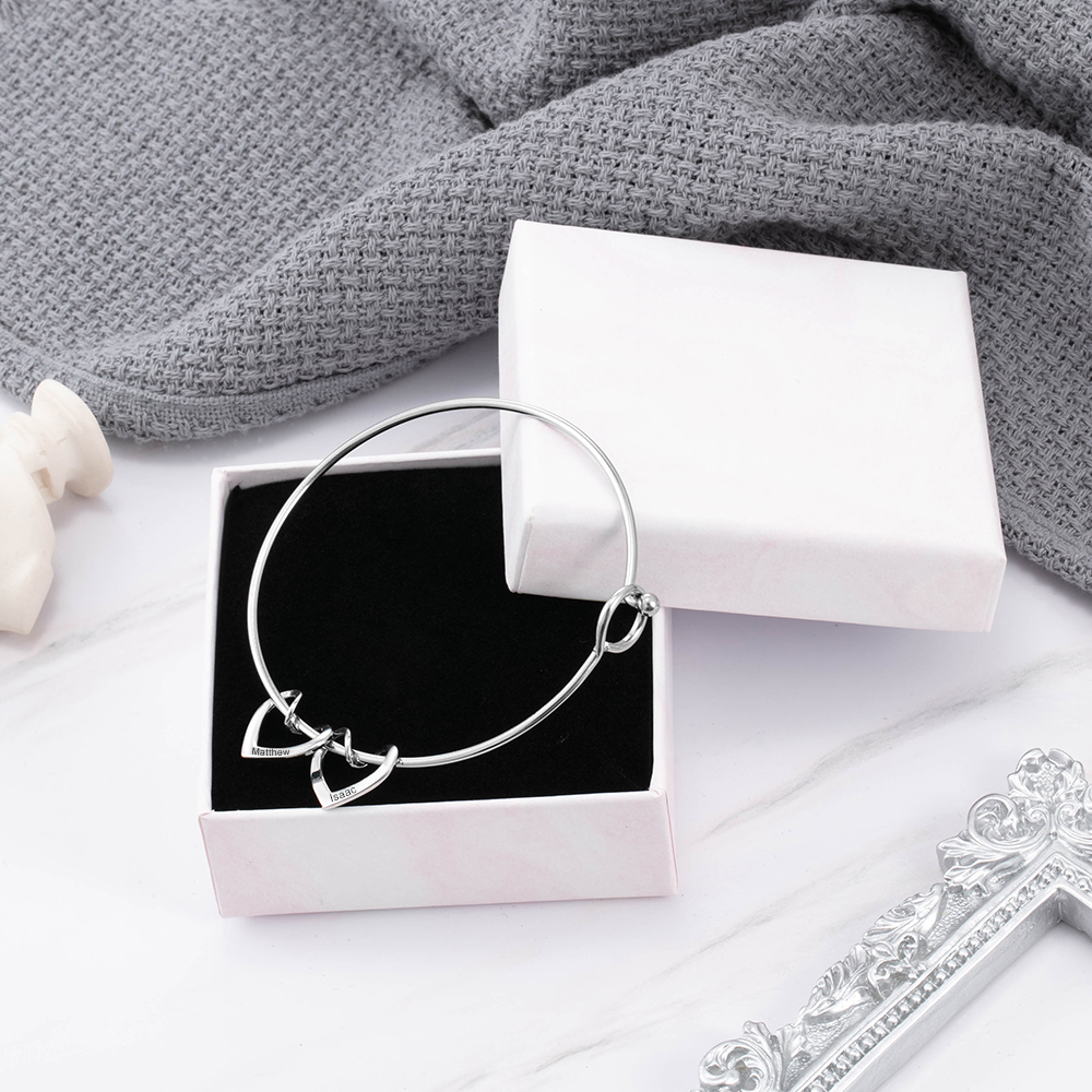 Bracelet Enfant 4 Prénoms Personnalisés avec 4 Cœur Breloques