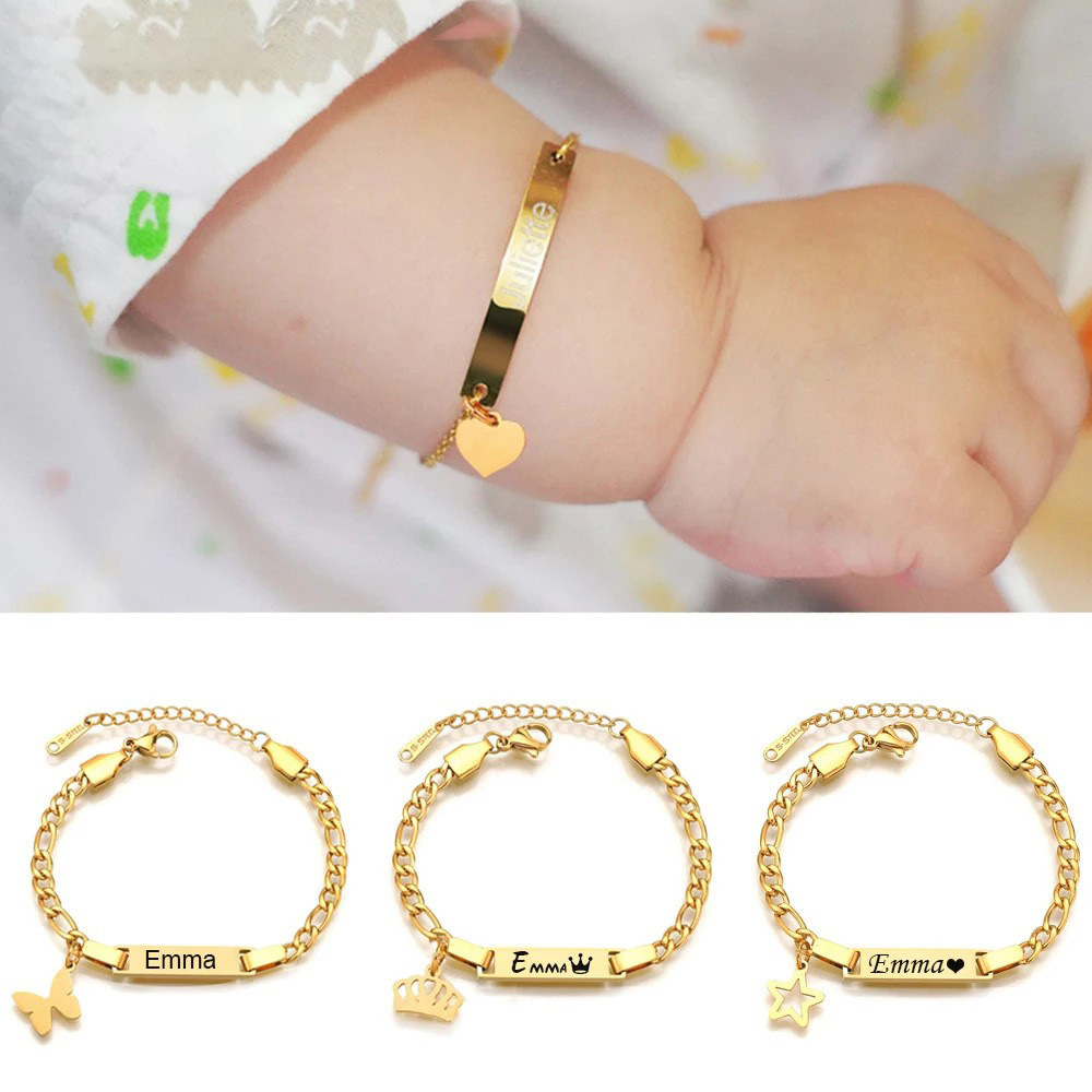 Bracelet / Cheville Gourmette Acier inoxydable Bébé Gravable 1 Prénom Personnalisé