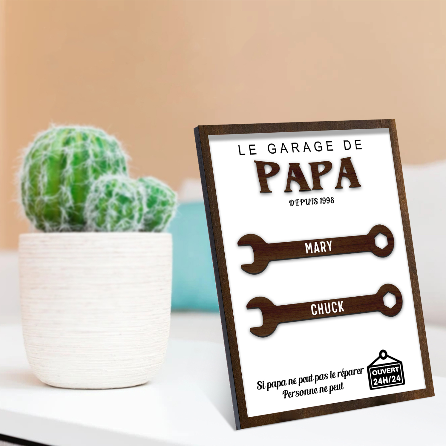 À Mon Papa-Cadre en Bois Garage 2 Prénoms Personnalisés | Jessemade