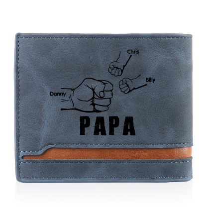 À mon Papa - Portefeuille Poings 3 Prénoms Personnalisés avec Photo Classique Homme Porte-Monnaie Carte