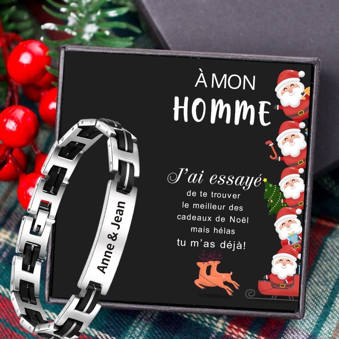 À mon Homme -  Bracelet Texte Gravure Personnalisé Bracelet Homme Cadeau Noël