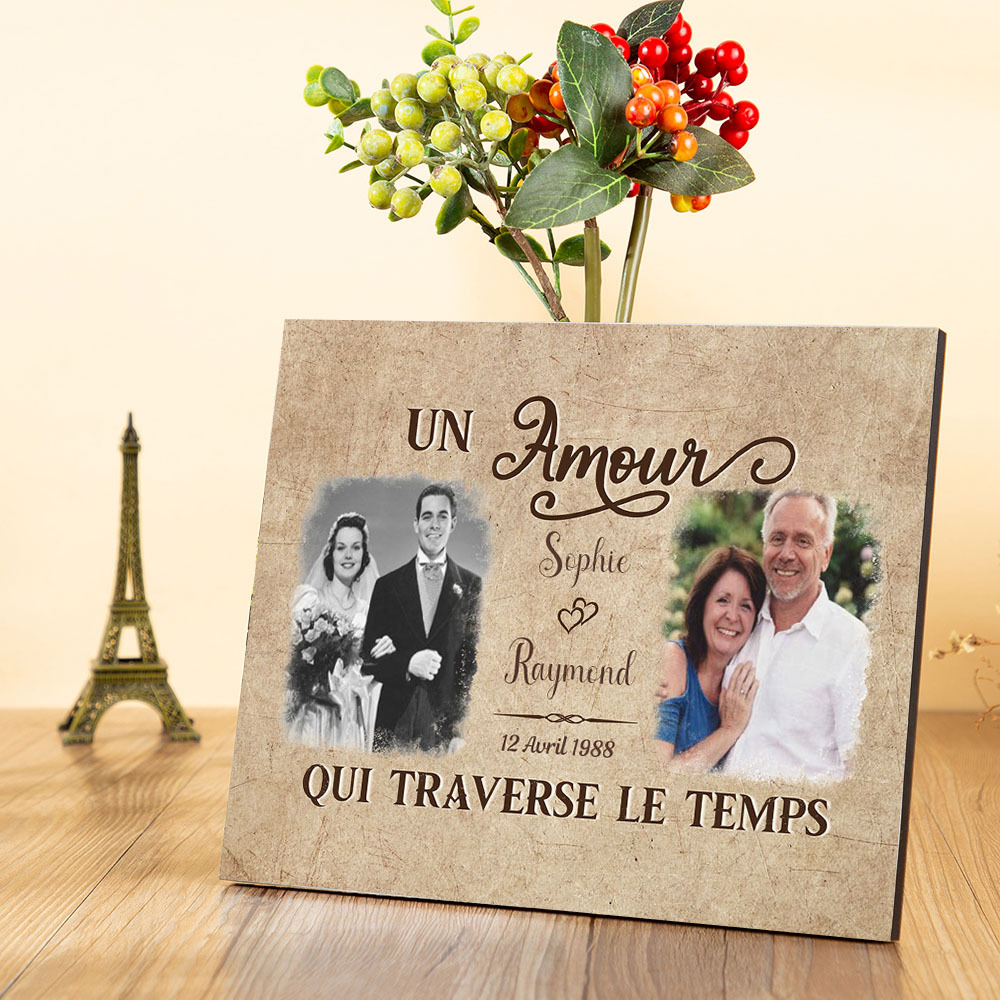 Cadre en bois de Saint-Valentin 2 Prénoms personnalisé avec 2 photos | Jessemade