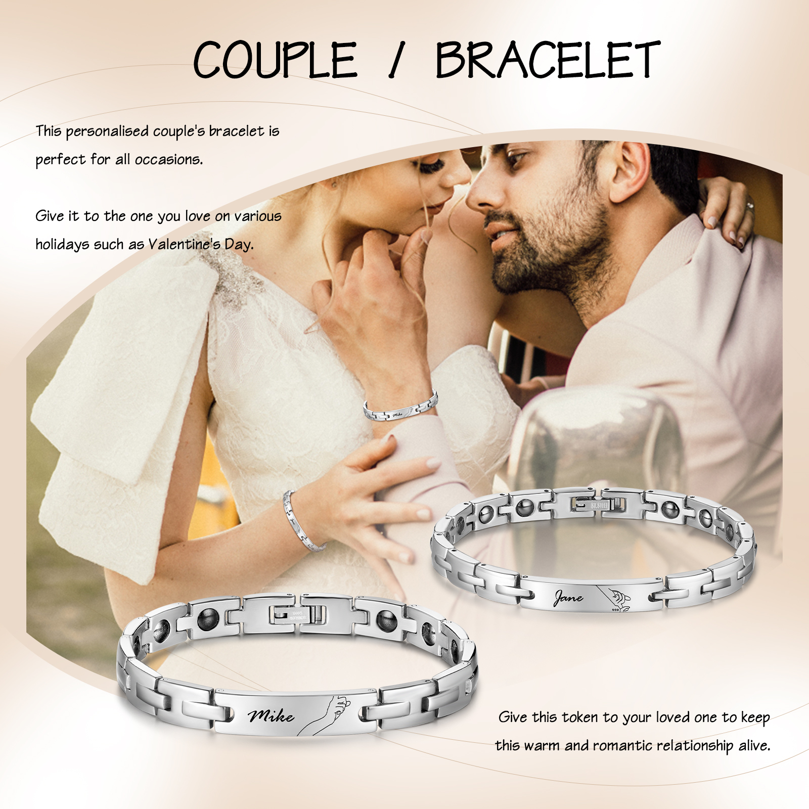 Bracelet couple 2PCS la main dans la main avec 2 Prénoms Personnalisés Bracelet en Commun | Jessemade