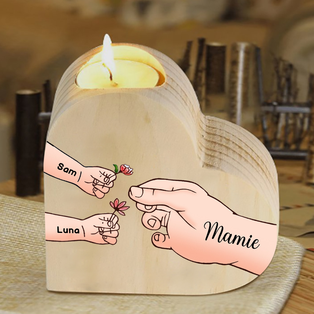 À Ma Maman/Mamie - Bougeoir en Bois Mains et Enfants 3 Prénoms Personnalisés pour Famille sans bougie