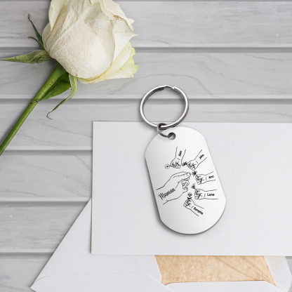 À ma Maman/Mamie - Porte-Clés 2-7 Prénoms Personnalisés Porte-Clés Mains et Fleurs