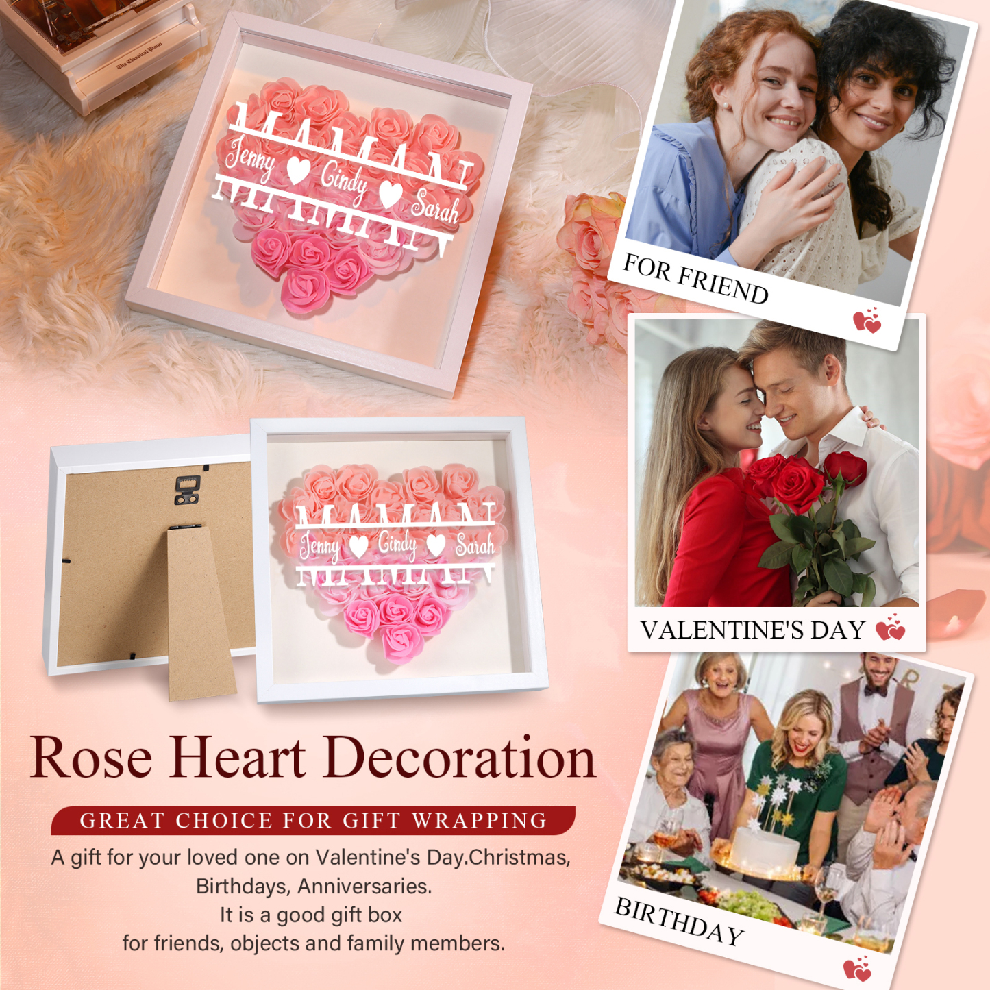 À ma Maman - Cadre Panneau de densité 1 Prénom et Texte Personnalisés Ornements Floral pour Famille cadeau pour femme anniversaire | Jessemade