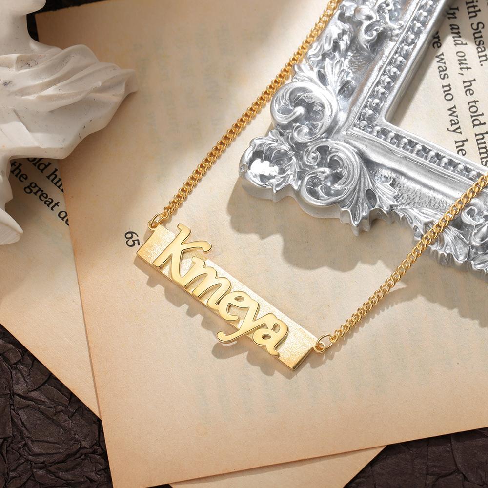 Collier Prénom Homme Collier Bar Personnalisé Chaîne Prénom Personnalisé Plaqué Or 14K