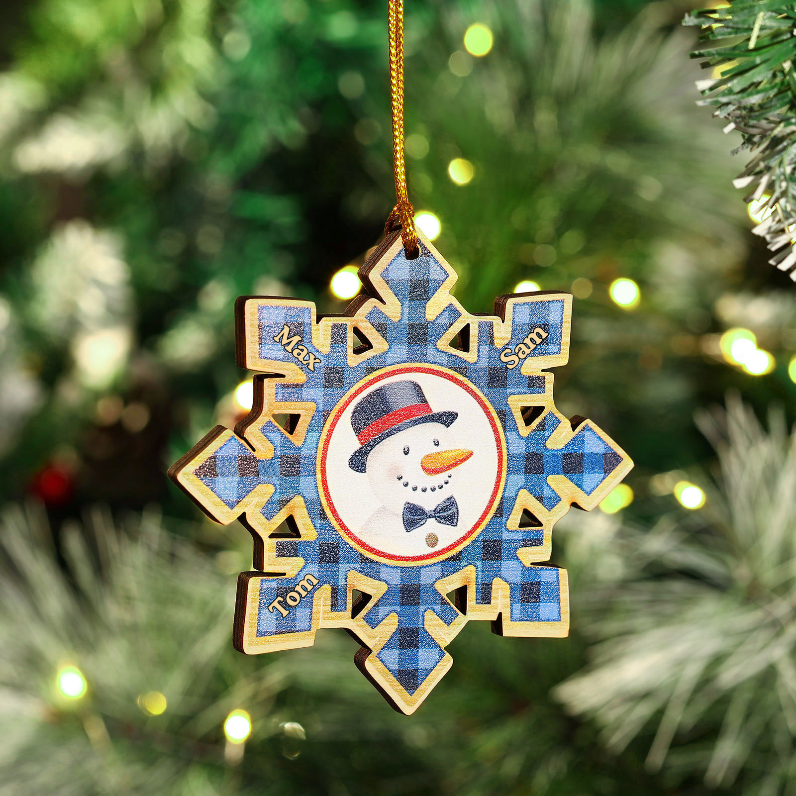 2-6 Noms Décoration Sapin Noël Personnalisés Décoration Flocon Bleu en Bois | Jessemade