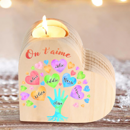 Bougeoir en Bois 7 Prénoms Personnalisés avec Texte sans bougie pour Famille