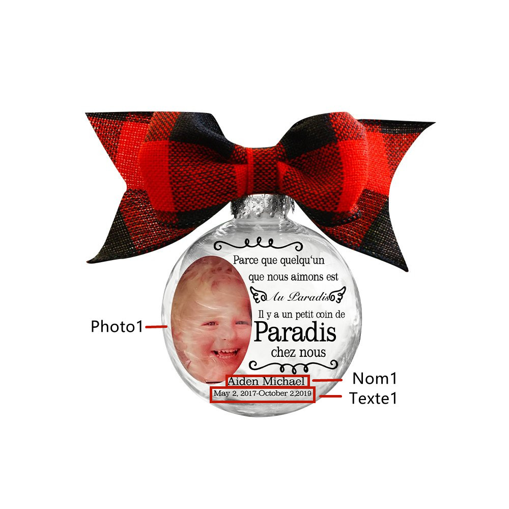 Boule transparente de plumes Ornements Prénom Personnalisé avec date et photo boule de noël | Jessemade