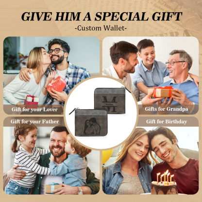 Portefeuille Classique 1 Prénom et Lettre Personnalisés avec Photo Porte-Monnaie Carte