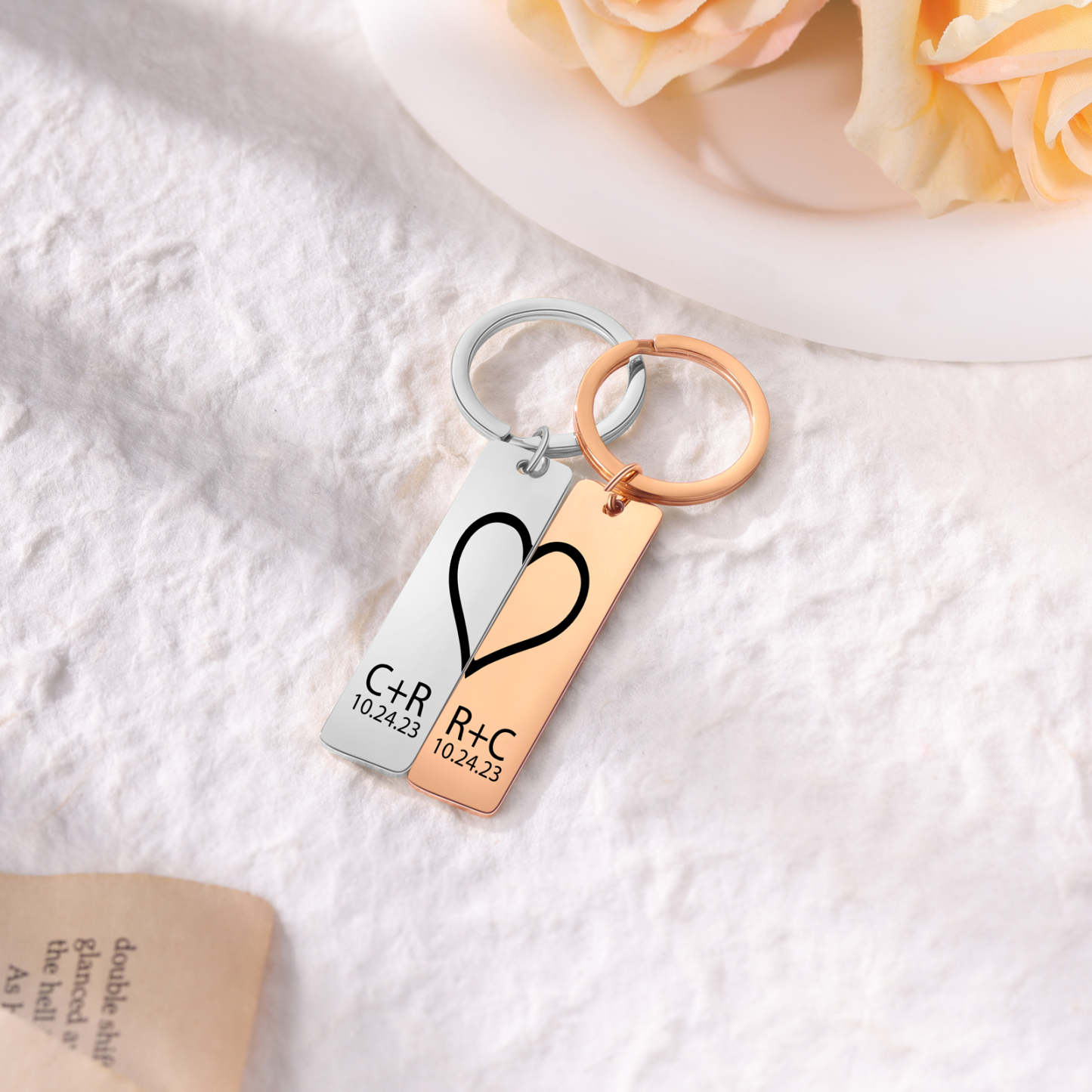 À Mon Homme-Porte-Clés la main dans la main 2 lettres Personnalisé avec date