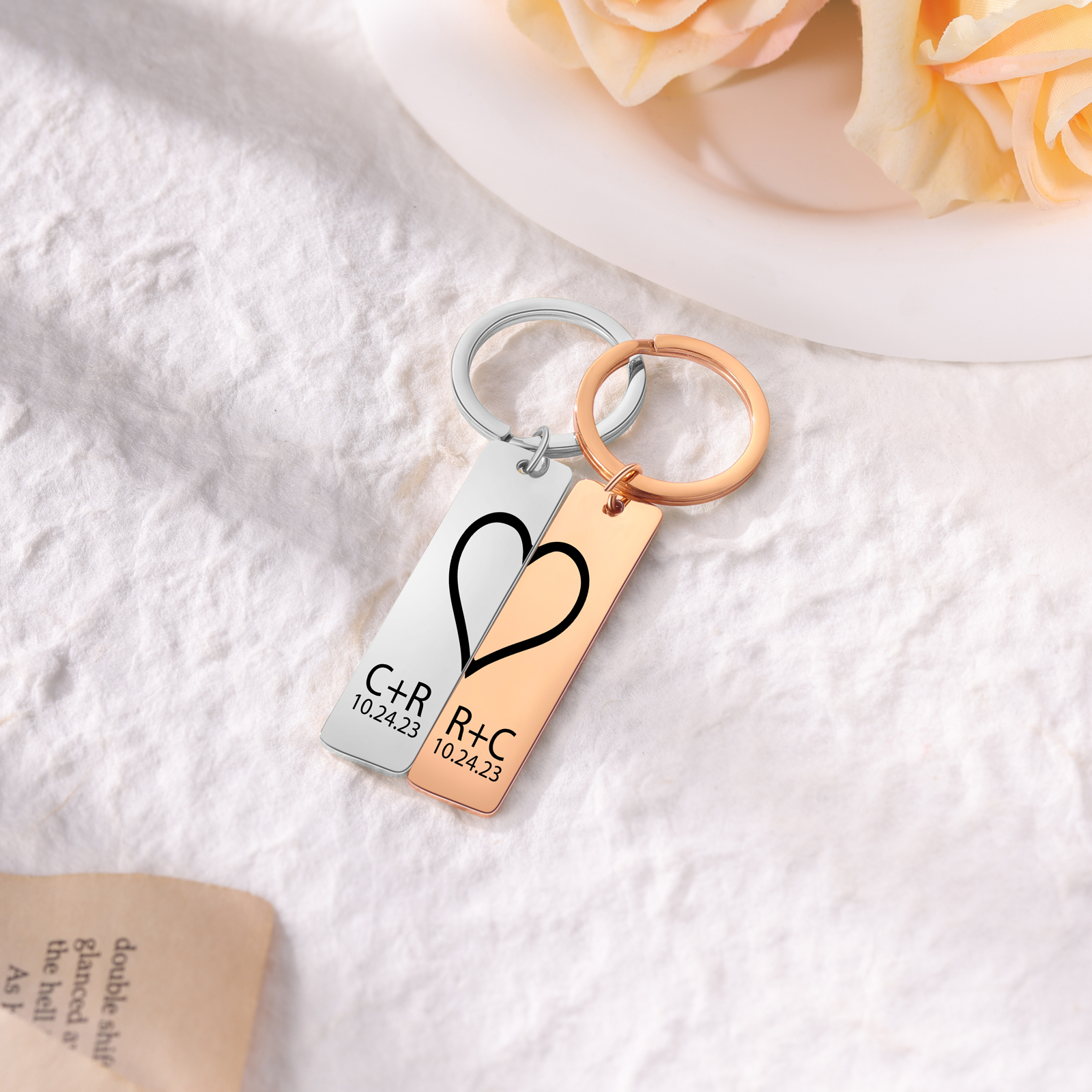 À Mon Homme-Porte-Clés la main dans la main 2 lettres Personnalisé avec date