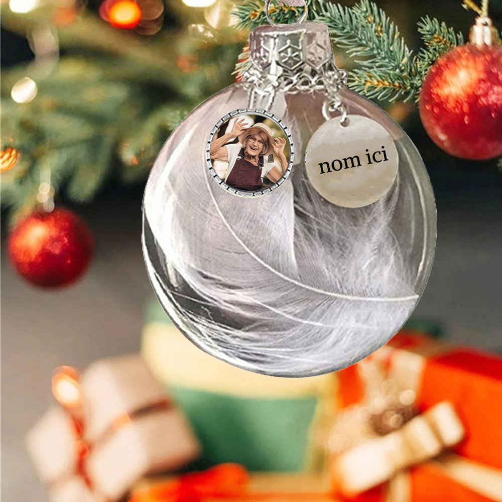 Boule transparente de plumes Ornements Prénom Personnalisé avec photo boule de noël | Jessemade