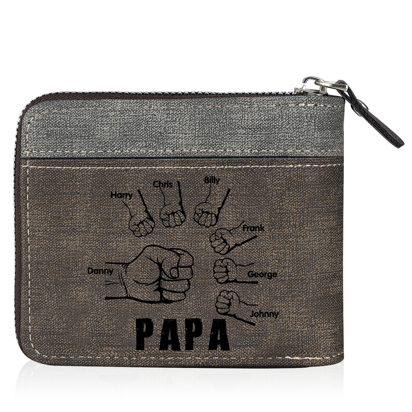 À mon Papa - Portefeuille Poings 7 Prénoms Personnalisés avec Photo Classique Homme Porte-Monnaie Carte