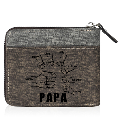 À mon Papa - Portefeuille Poings 7 Prénoms Personnalisés avec Photo Classique Homme Porte-Monnaie Carte