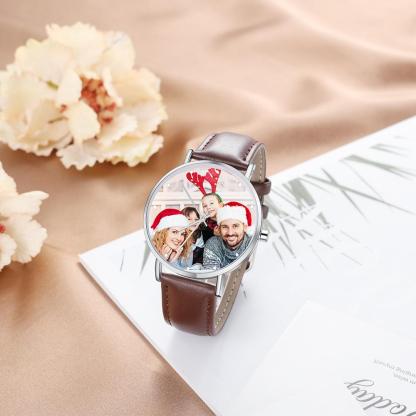 Montre Personnalisée Photo avec Gravure du prénom ou Message Bracelet en Cuir pour Homme