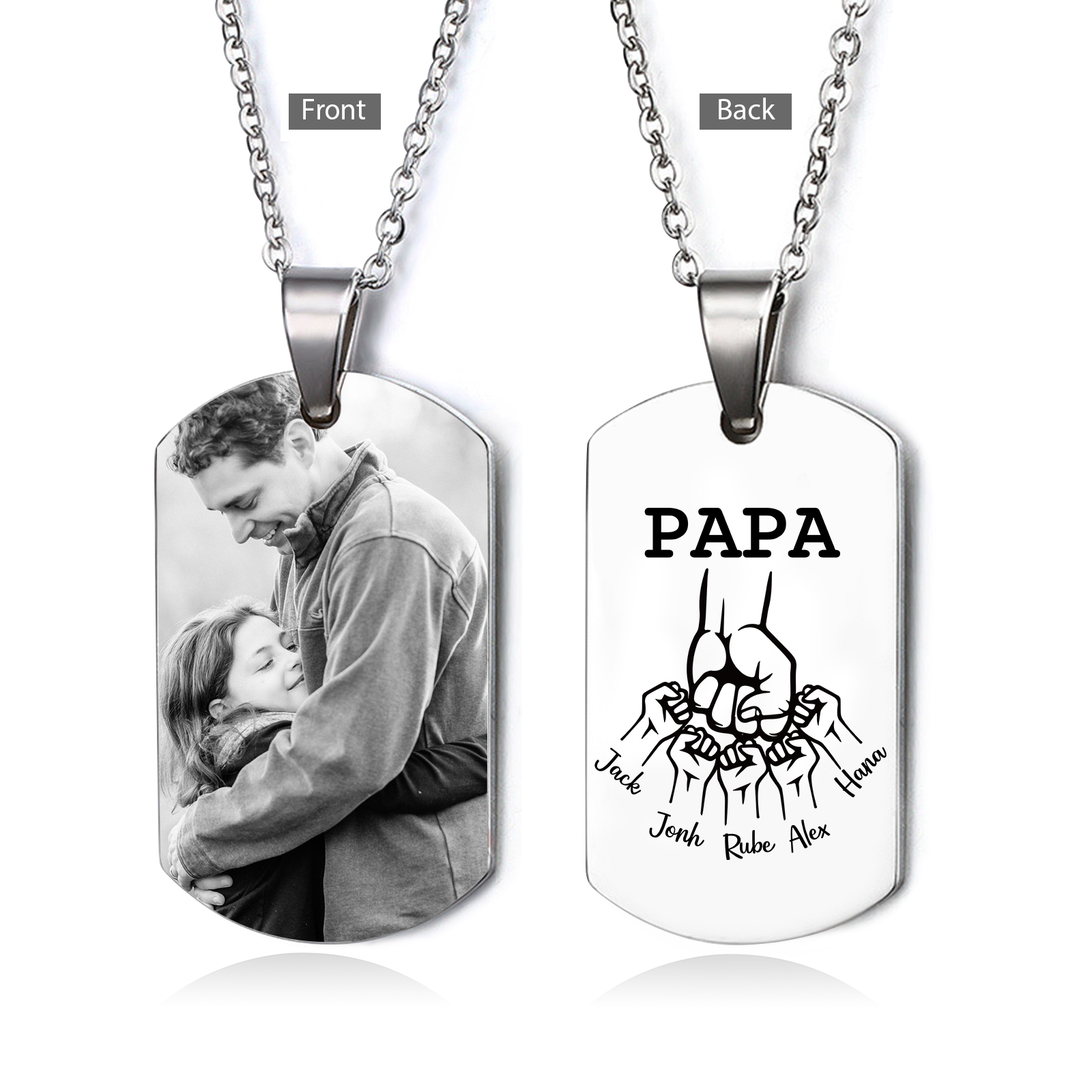 À mon Papa - Collier Poings 6 Prénoms Personnalisés avec 1 Photo Collier Homme