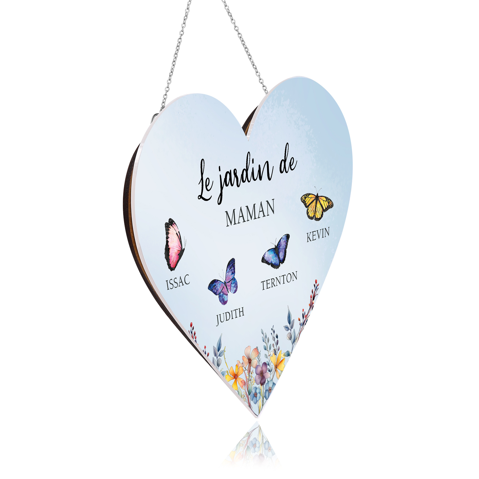 À Maman/Mamie - Veilleuse Cœur Décoration Fleur et Papillon 4 Prénoms Personnalisés avec 1 Texte