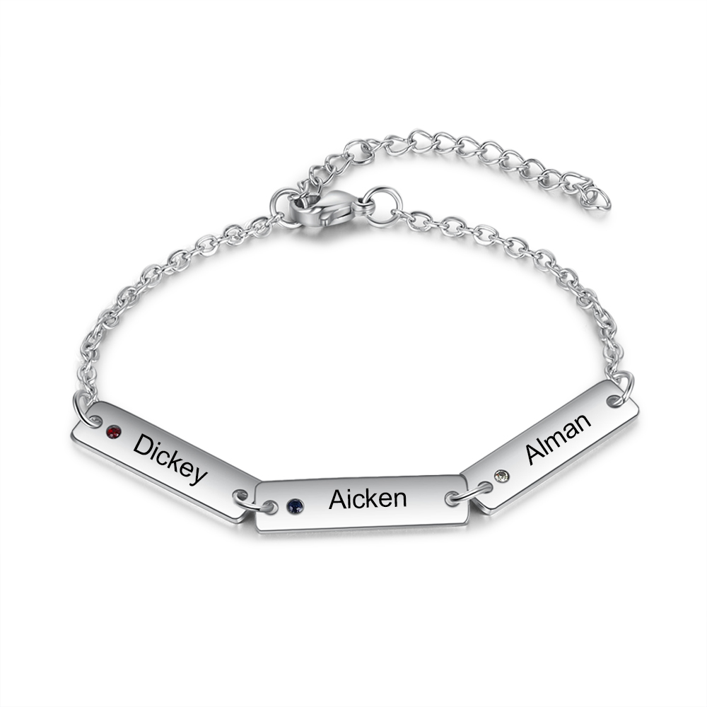 Bracelet 3 Prénom Personnalisé avec 3 Pierre de Naissance