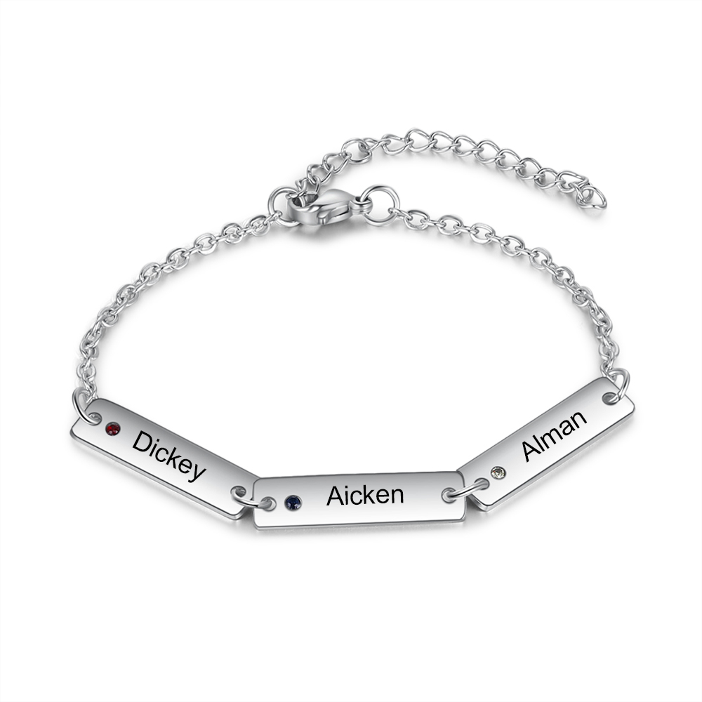 Bracelet 3 Prénom Personnalisé avec 3 Pierre de Naissance