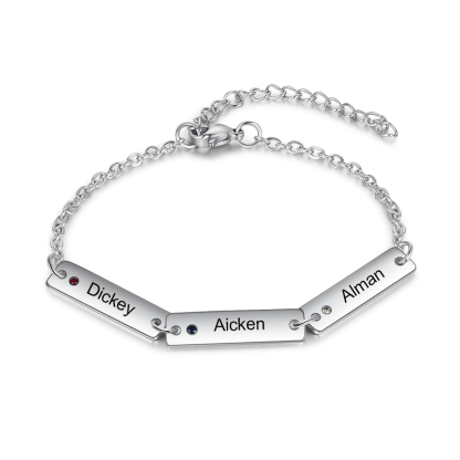 Bracelet 3 Prénom Personnalisé avec 3 Pierre de Naissance