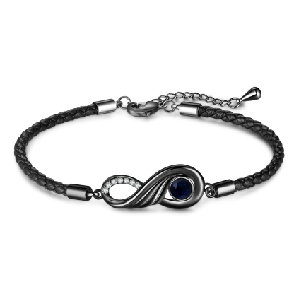 2PCS Bracelet Infini 2 Prénoms Personnalisés avec Pierre de naissance pour Couple Cadeau Saint-Valentin