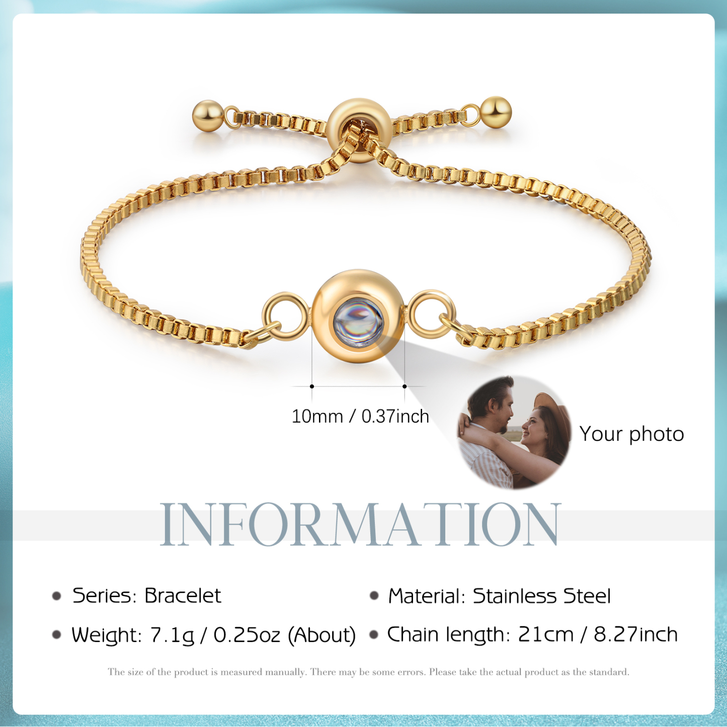 Bracelet Projection de Pierre avec Photo Personnalisée pour couple