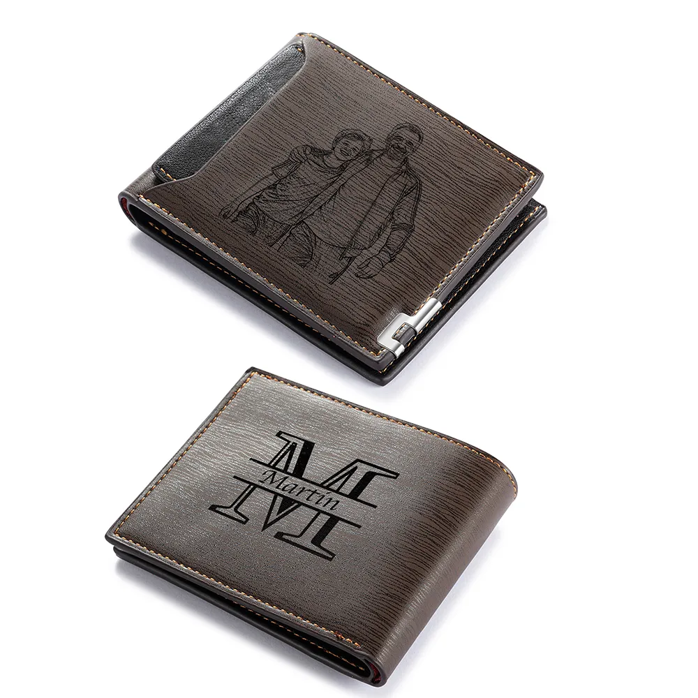 Portefeuille Personnalisé en Cuir PU pour Homme avec Photo Gravée et Initiale