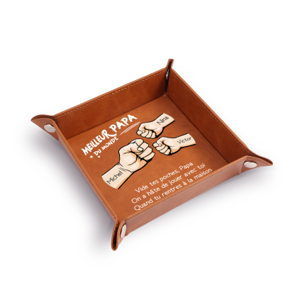 Vide-poche en cuir personnalisé pour papa avec 1 à 6 Prénoms et motif Poing