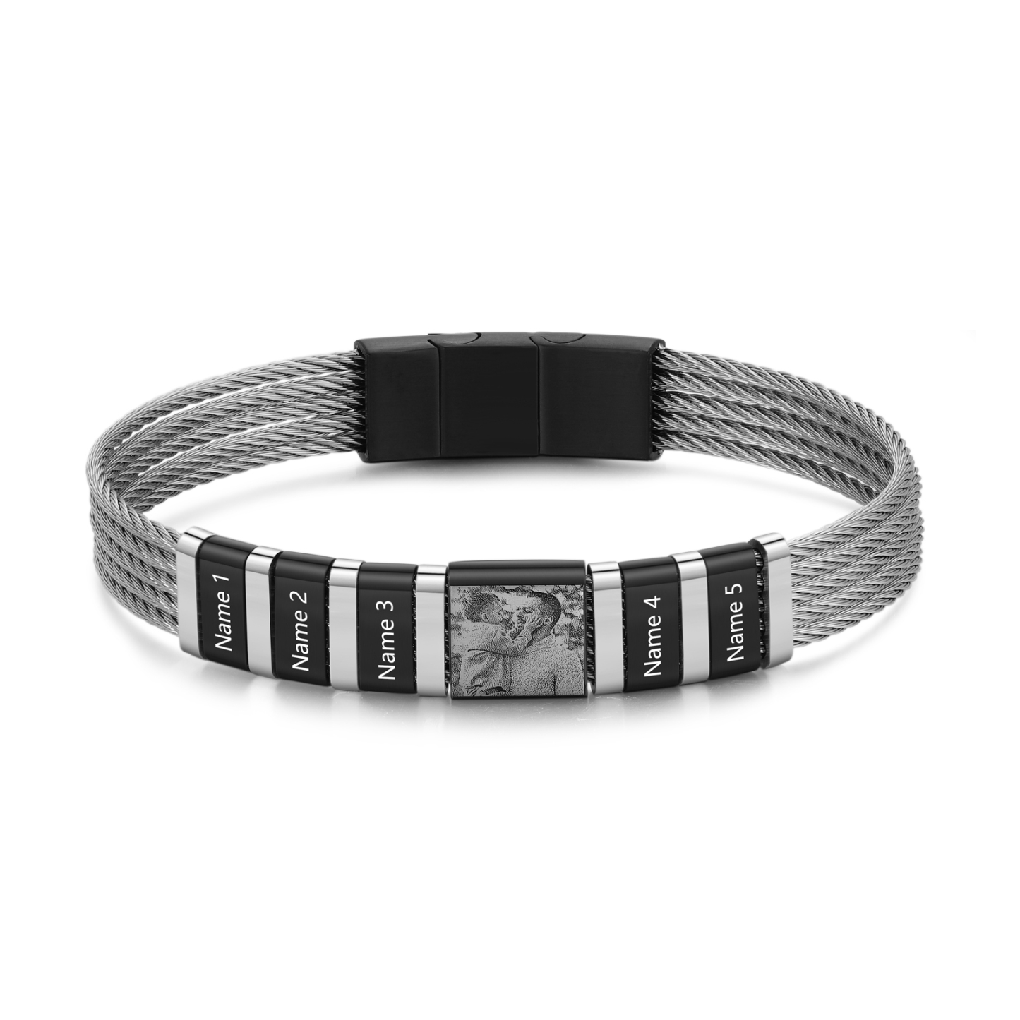 Bracelet personnalisé homme avec 2 à 5 Prénoms et Photo gravée - Cadeau pour Homme | Jessemade