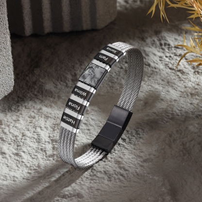 Bracelet personnalisé homme avec 2 à 5 Prénoms et Photo gravée - Cadeau pour Homme | Jessemade