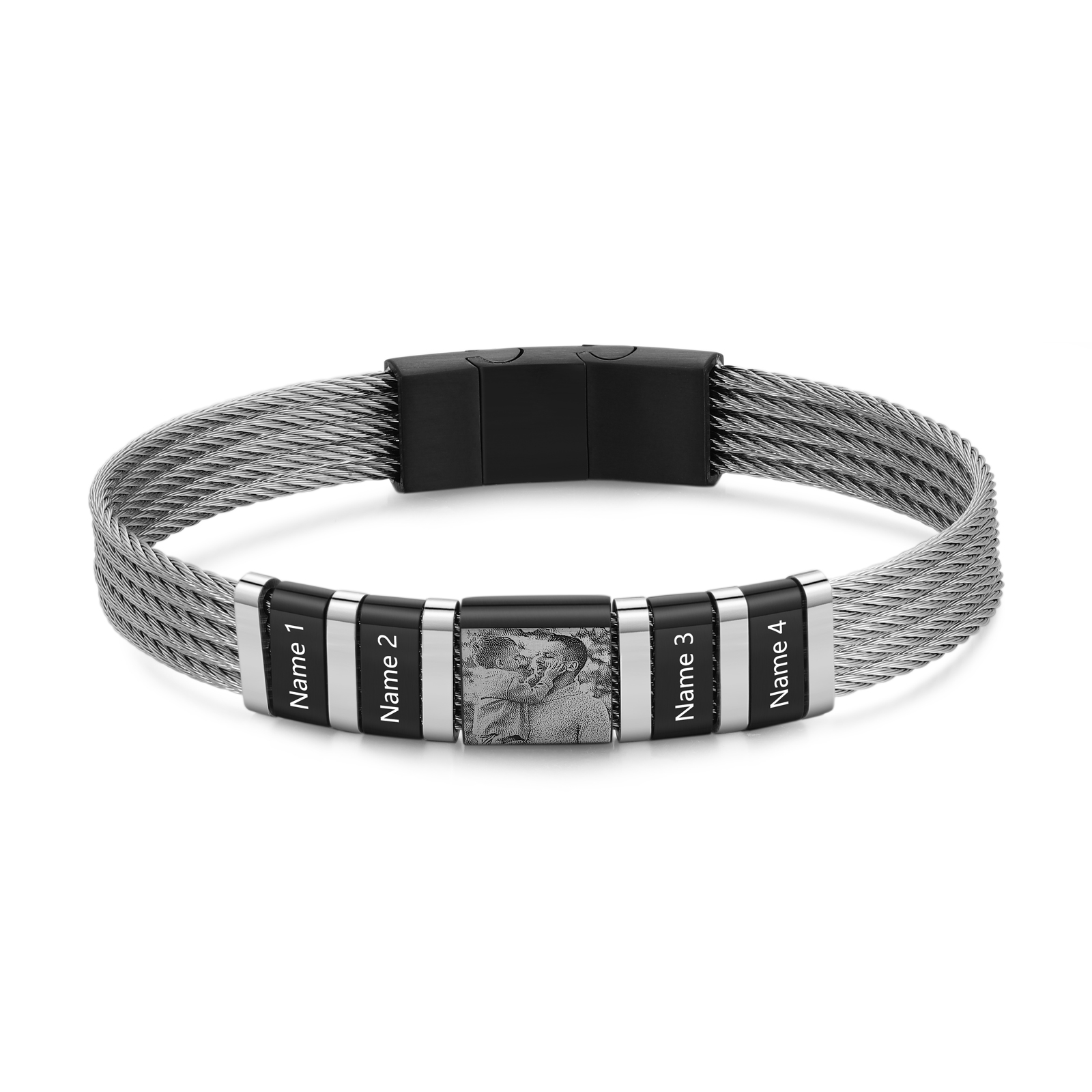 Bracelet personnalisé homme avec 2 à 5 Prénoms et Photo gravée - Cadeau pour Homme | Jessemade