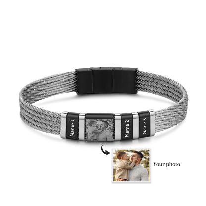 Bracelet personnalisé homme avec 2 à 5 Prénoms et Photo gravée - Cadeau pour Homme | Jessemade