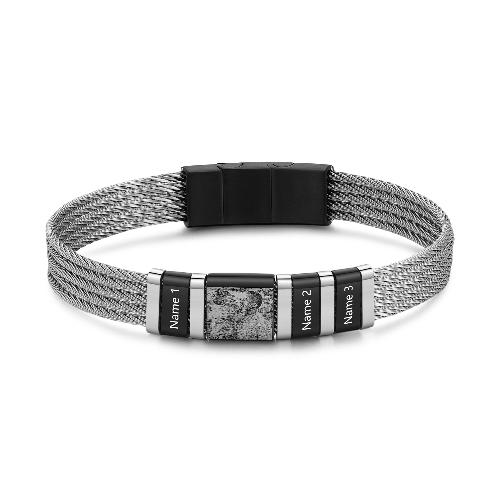 Bracelet personnalisé homme avec 2 à 5 Prénoms et Photo gravée - Cadeau pour Homme | Jessemade
