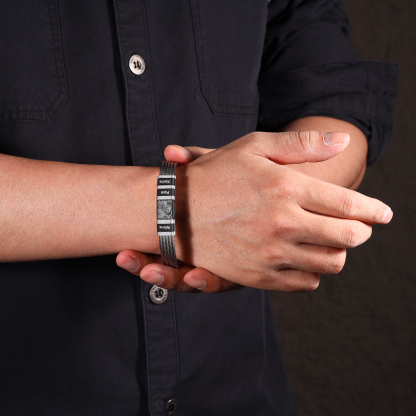 Bracelet Homme  Personnalisé avec Gravure de 4 Prénoms en Acier et Cuir - Cadeau Pour Homme | Jessemade