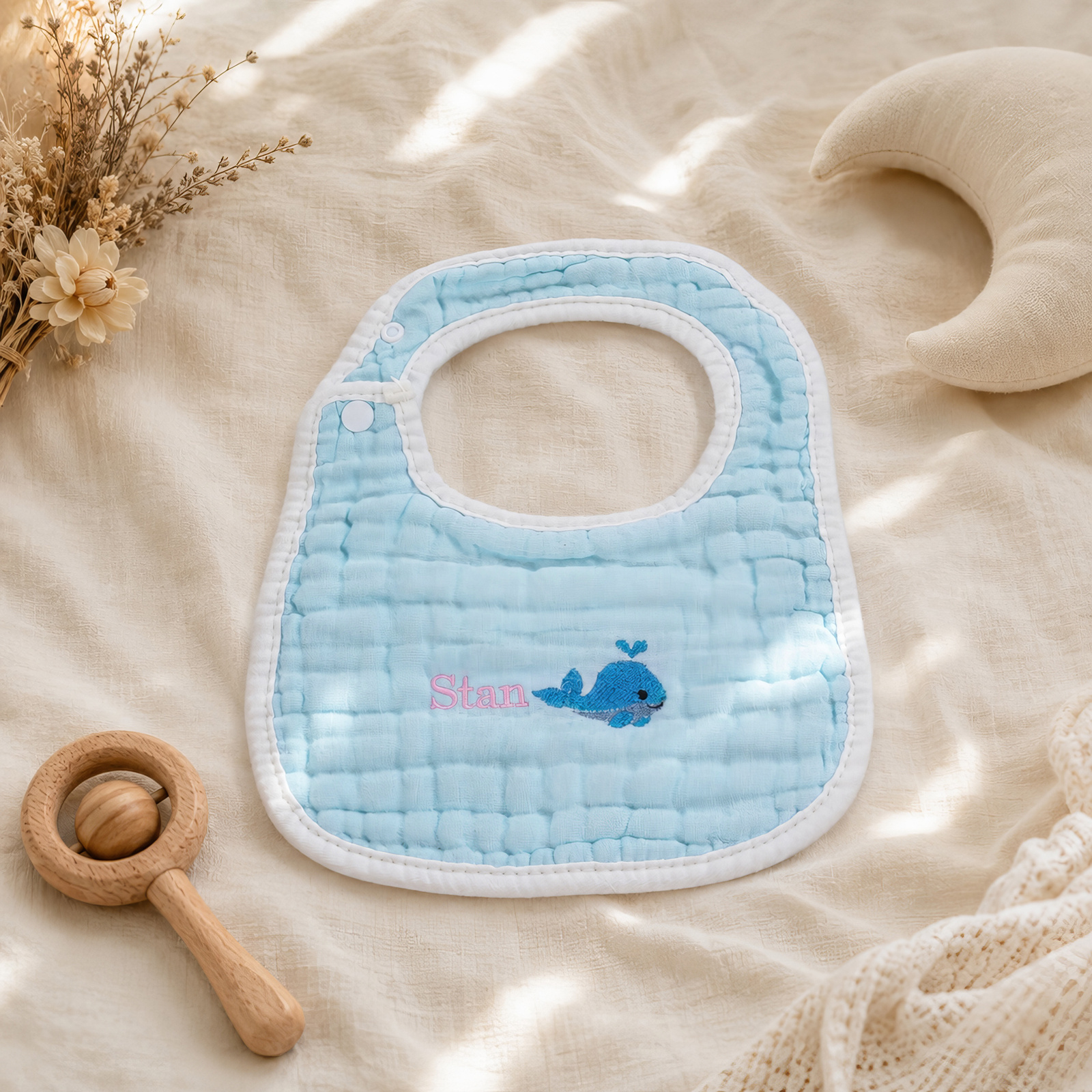 Bavoir en Coton Personnalisé avec Prénom Brodé, Cadeau de Naissance pour Bébé