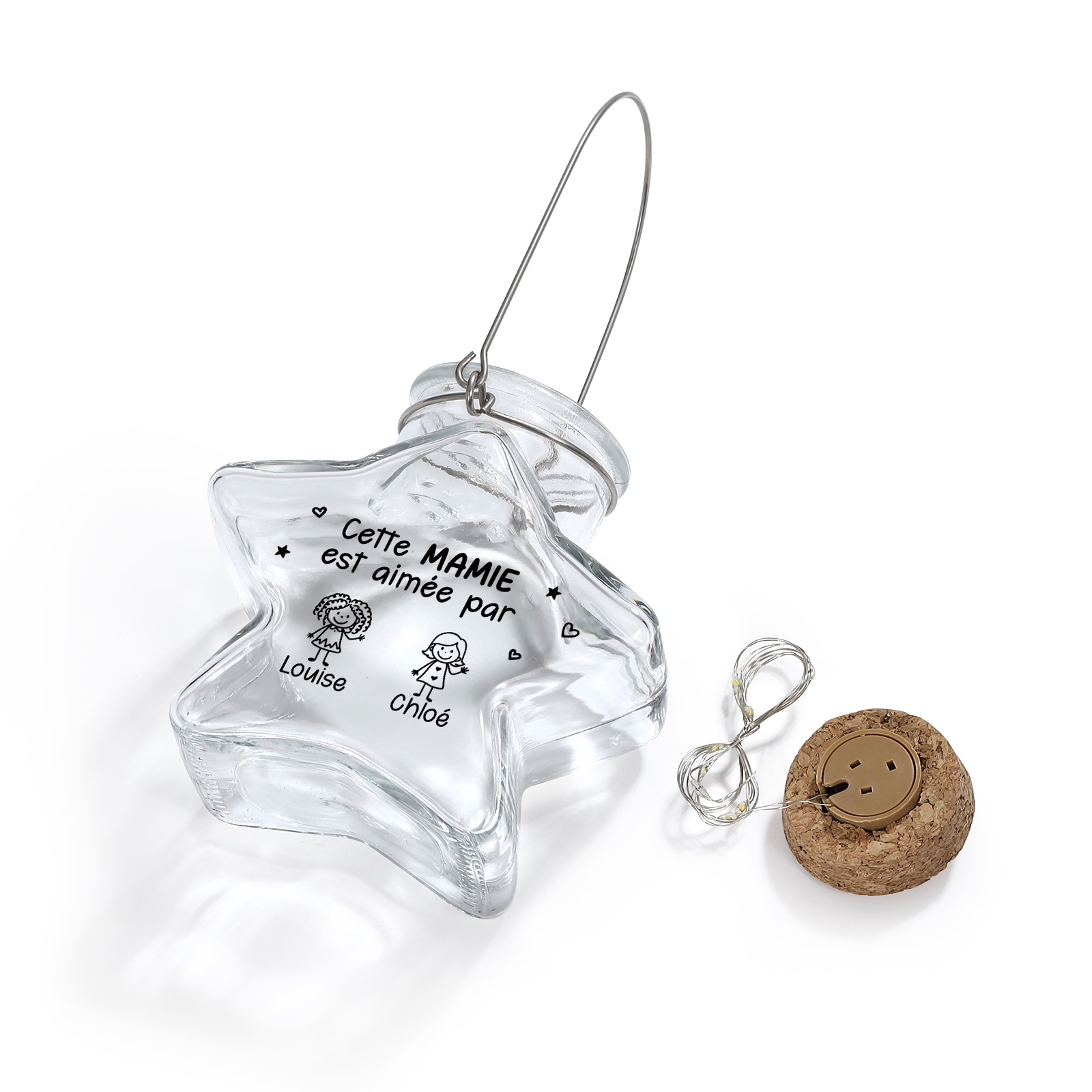 Bocal lumineux LED en verre étoilé Personnalisé pour Maman ou Mamie